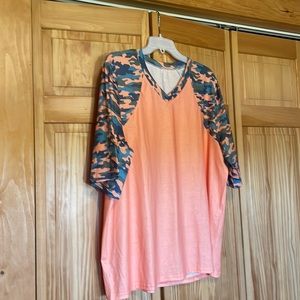 Orange with camo print top